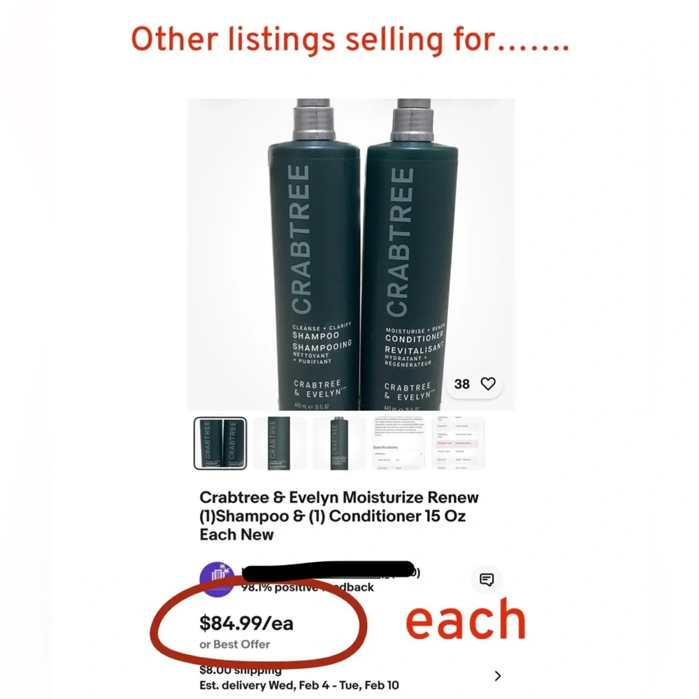 (2 Pack) CONDITIONER & SHAMPOO SET NEW CRABTREE & EVELYN - 15 fl.oz